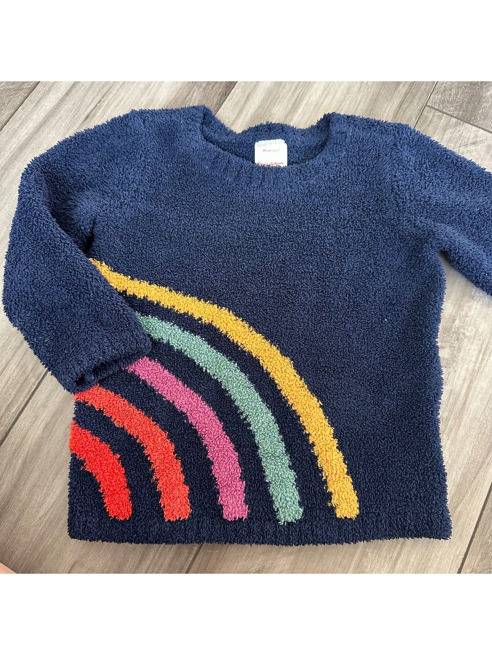 Hanna Andersson Rainbow Fleece Soft Sweater Cozy Colorful Navy Sz 3T